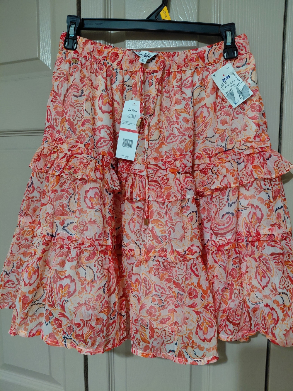 Sam Edelman Peach-Pink Floral Tiered Ruffle Skirt